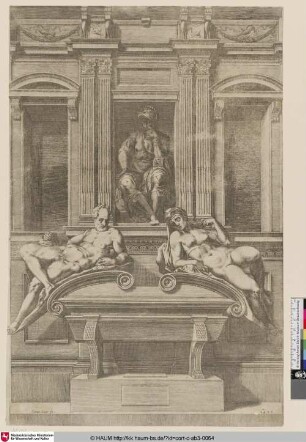 [Grabmal von Lorenzo de' Medici, Herzog von Urbino; The tomb of Lorenzo de' Medici; Le tombeau de Lorenzo de Medici; Deposito del Duca Lorenzo de Medici [...]]