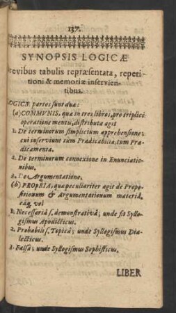 Synopsis Logicae brevibus tabulis repraesentata, repetitioni & memoriae inservientibus.