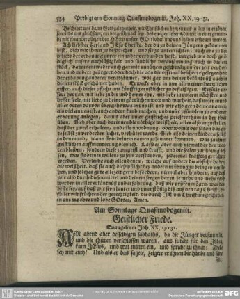 Am Sonntage Quasimodogeniti. Geistlicher Friede. Evangelium Joh. XX, 19-31