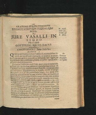 Exercitationum Feudalium Nona. De Iure Vasalli In Feudo. Respondente Christophoro Ritter.