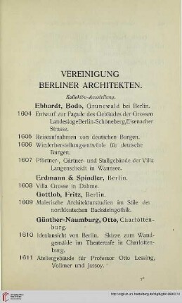 Vereinigung der Berliner Architekten. Kollektiv-Ausstellung (Nr. 1604-1676)