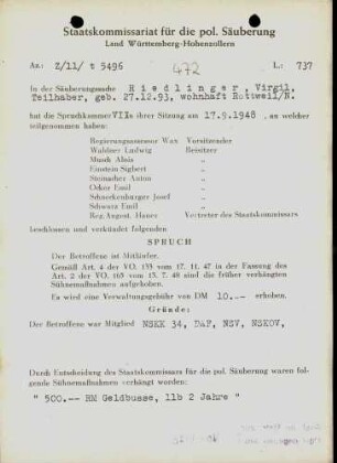 Riedlinger, Virgil