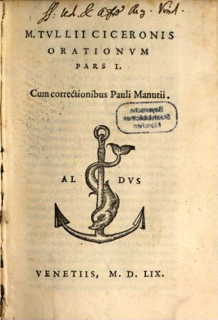 M. Tvllii Ciceronis Orationvm Pars ..., 1