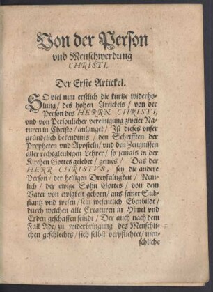 Von der Person und Menschwerdung Christi.