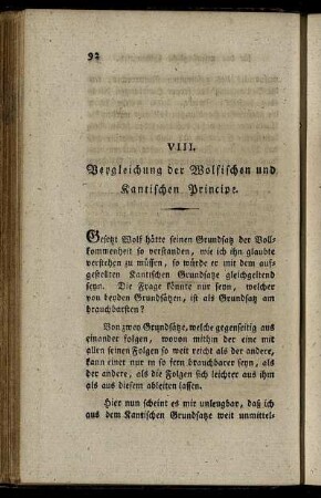 VIII. Vergleichung der Wolfischen und Kantischen Principe.