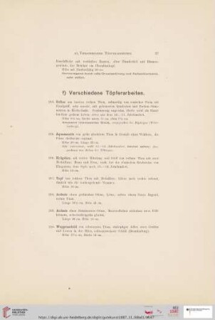 f) Verschiedene Töpferarbeiten (Nr. 244 - 280)