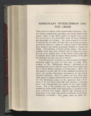 Missionary intercession and the crisis
