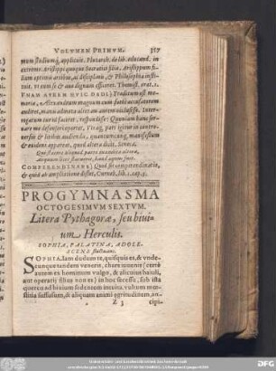 Progymnasma Octogesimum Sextum. Litera Pythagorae, seu bivium Herculis. Sophia, Palatina, Adolescens fluctuans.