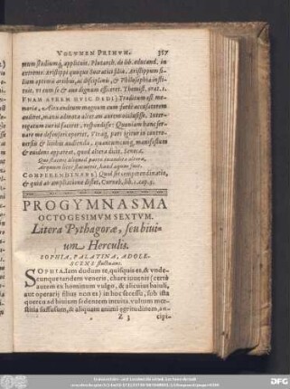 Progymnasma Octogesimum Sextum. Litera Pythagorae, seu bivium Herculis. Sophia, Palatina, Adolescens fluctuans.