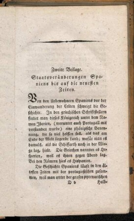 Zweite Beilage. Staatsveränderungen Spaniens bis auf die neuesten Zeiten.