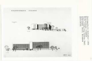 Krankenhaus Itzehoe (Diplomarbeit bei Bernhard Hermkes): Ansichten von Westen und Süden 1:200