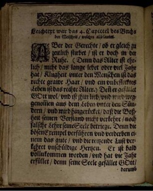 Leichtext war das 4. Capittel des Buchs der Weißheit/ welches also lautet