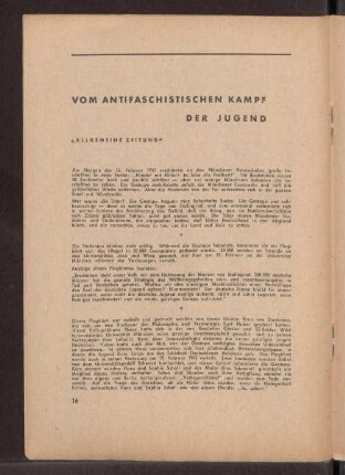Vom antifaschistischen Kampf der Jugend