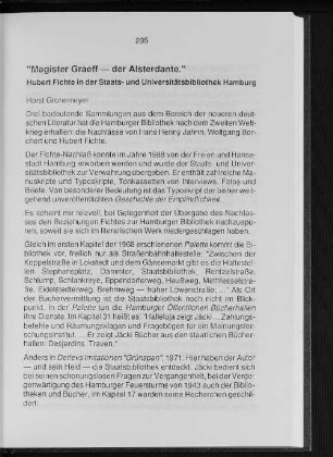 "Magister Graeff - der Alsterdante." : Hubert Fichte in der Staats- und Universitätsbibliothek Hamburg