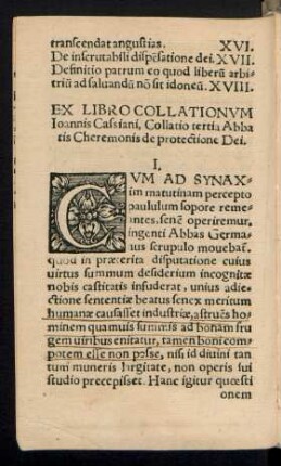 Ex Libro Collationum Ioannis Cassiani, Collatio tertia Abbatis Cheremonis de protectione Dei.