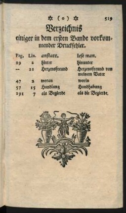 Verzeichnis einiger in dem ersten Bande vorkommender Druckfehler.