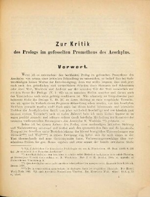 Zur Kritik des Prologs im gefesselten Prometheus des Aeschylus