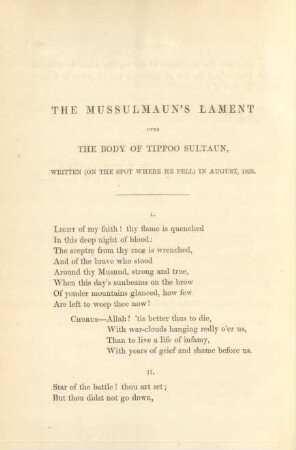 The Mussulmaun's lament over the body of Tippoo Sultaun ...