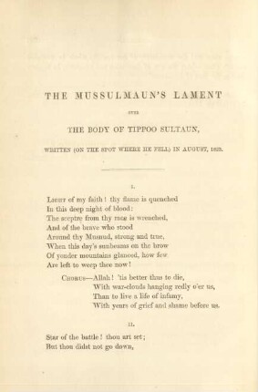 The Mussulmaun's lament over the body of Tippoo Sultaun ...