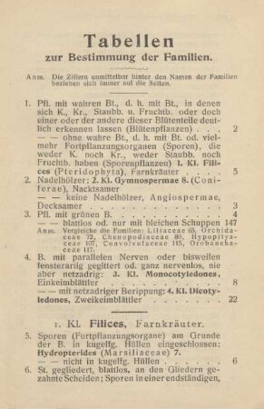 Tabellen zur Bestimmung der Familien