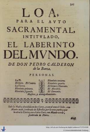 Loa para el Auto Sacramental El Laberinto del Mundo.