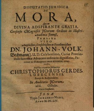 Disputatio Iuridica De Mora