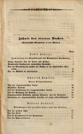 Vollständiger Lehrkurs der reinen Mathematik, 1,4. Die analytische Geometrie in der Ebene