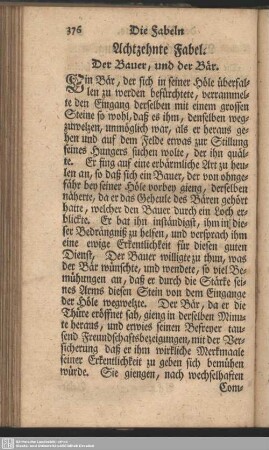 Achtzehnte Fabel. Der Bauer, und der Bär