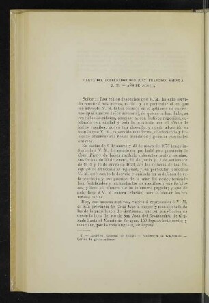 Carta del gobernador don Juan Francisco Sáenz á S. M. - Año de 1676 (1).