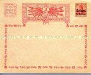 Bedruckter und frankierter Briefumschlag aus dem besetzten Belgien im 1. Weltkrieg (10 Cemtimes)