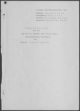 Spraitbach mit Durlangen und Teilen von Ruppertshofen (Ostalbkreis): Pfarrbericht 1949