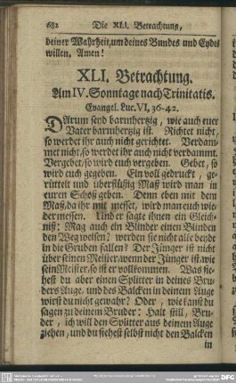 XLI. Betrachtung. Am IV. Sonntage nach Trinitatis. Evangel. Luc. VI, 36-42