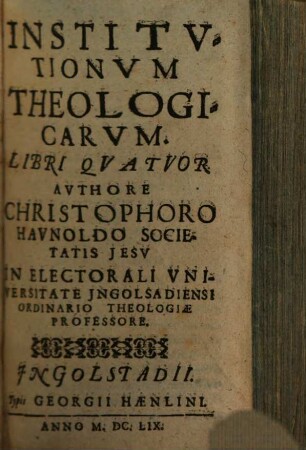 Institvtionvm Theologicarvm Libri Qvatvor
