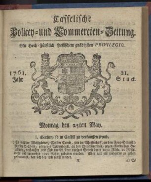 21. Stueck, Montag den 25ten May 1761