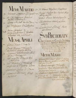 Sommerhalbjahr 1608. Rektorat Andreas Bayer