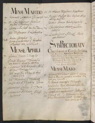 Sommerhalbjahr 1608. Rektorat Andreas Bayer