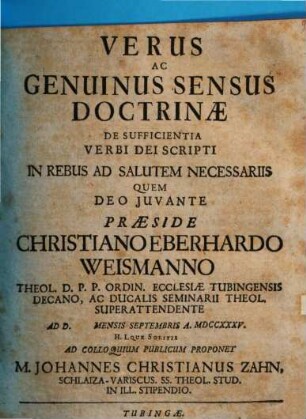Verus ac genuinus sensus doctrinae de sufficientia verbi Dei scripti in rebus ad salutem necessariis