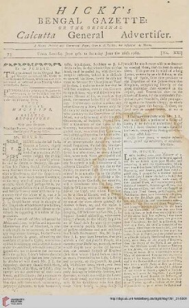 21: Hicky's Bengal gazette, or The original Calcutta general advertiser