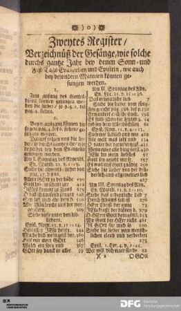 Zweytes Register/ Verzeichnüß der Gesänge...