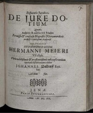 Disputatio Iuridica De Iure Dotium