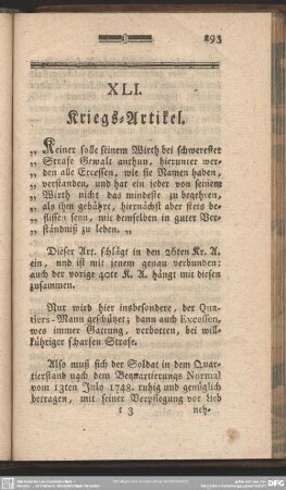 XLI. Kriegs-Artikel