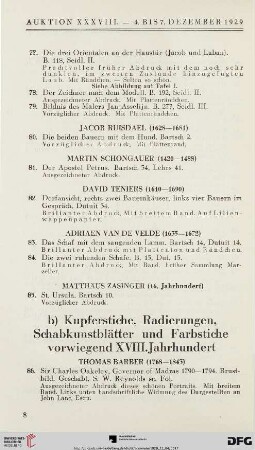 b) Kupferstiche, Radierungen, Schabkunstblätter und Farbstiche vorweigend XVIII. Jahrhundert (Nr. 86-168a)