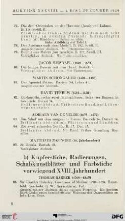 b) Kupferstiche, Radierungen, Schabkunstblätter und Farbstiche vorweigend XVIII. Jahrhundert (Nr. 86-168a)