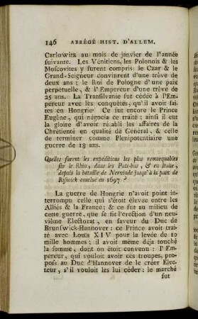 Quelles furent les expéditions les plus remarquables sur le Rhin, dans les Pais-bas, & en Italie,[...]? - Quels furent les événemens les plus mémorables d la guerre[...]