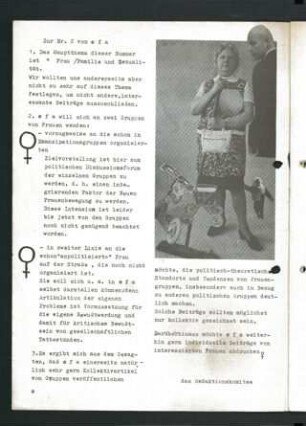 Editorial der zweiten Ausgabe feministischen Zeitschrift efa mit Anmerkungen zur Zielgruppe