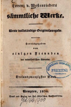 Lorenz v. Westenrieder's sämmtliche Werke. 23