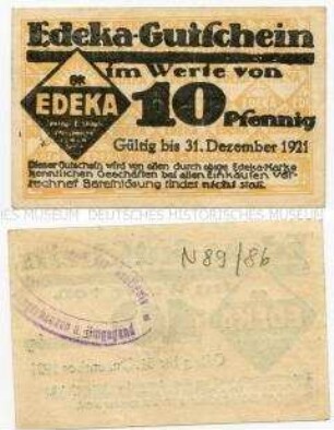 Notgeldschein, Edeka, 10 Pfennig