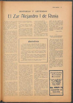 El zar Alejandro I de Rusia : Historias y leyendas
