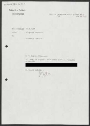 Brief an Giovanni Ottolini, 11.06.1996