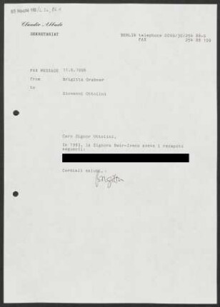 Brief an Giovanni Ottolini, 11.06.1996
